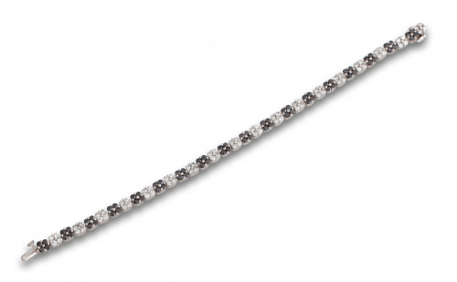 Pulsera con dos líneas en rivière de brillantes blancos y n