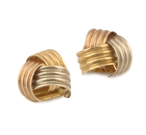 Pendientes de nudo en oro tricolor gallonado de 18K.