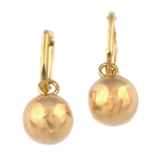 Pendientes con esfera colgante en oro amarillo de 18K.