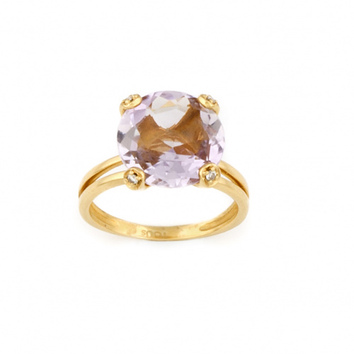 Sortija con kuncita de talla redonda franqueada por cuatro 