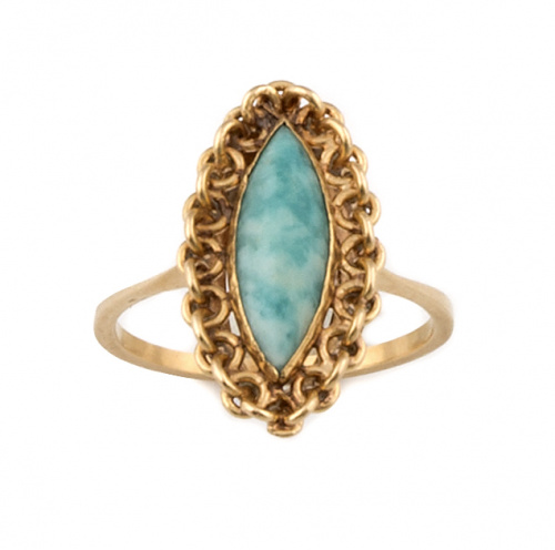Sortija navette con amazonita central enmarcada por cadenet