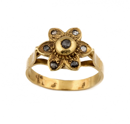 Sortija flor S. XIX con diamantes talla rosa en montura de 