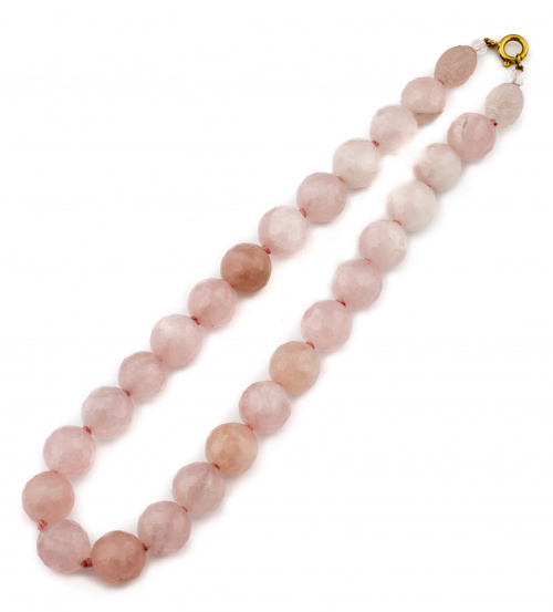 Collar de cuentas de cuarzo rosa esféricas facetadas