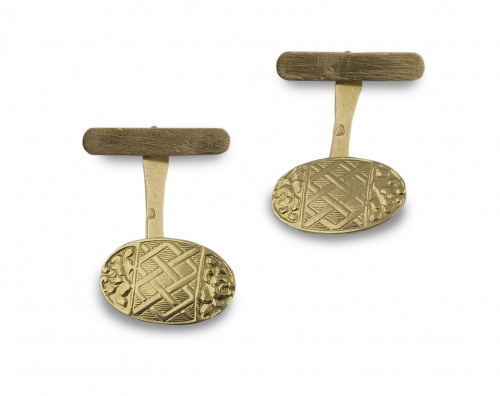 Gemelos Art Nouveau con pieza oval grabada a modo de celosí