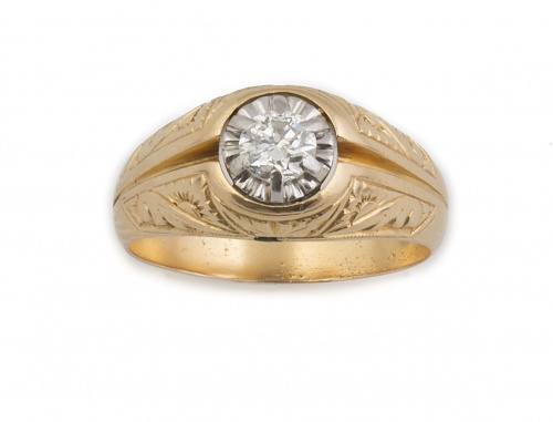 Sortija solitario de pp. S. XX con brillante central de 0,2