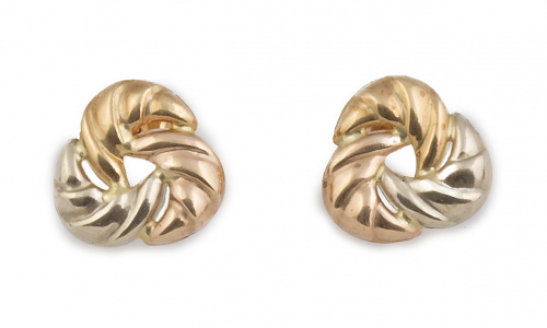 Pendientes en forma de nudo gallonado en oro tricolor de 18K