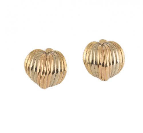 Pendientes gallonados que forman banda convexa en oro bicol