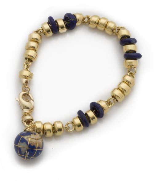 Pulsera de discos de oro y lapislázuli unidos por cadena in