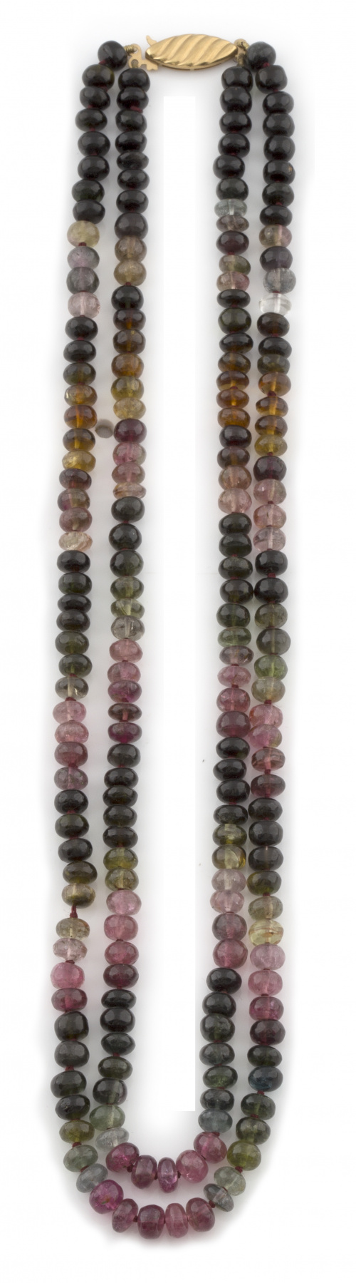 Collar de dos hilos de turmalinas talladas en disco de dist