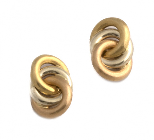 Pendientes con tres círculos entrelazados en oro tricolor d