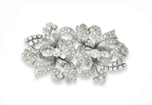 Broche de platino y brillantes años 40 con diseño de formas