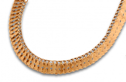 Collar en oro rosa años 40 en forma de banda de dobles círc