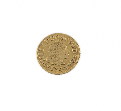 Moneda de 1/2 escudo de Felipe V. Sevilla 1743 en oro