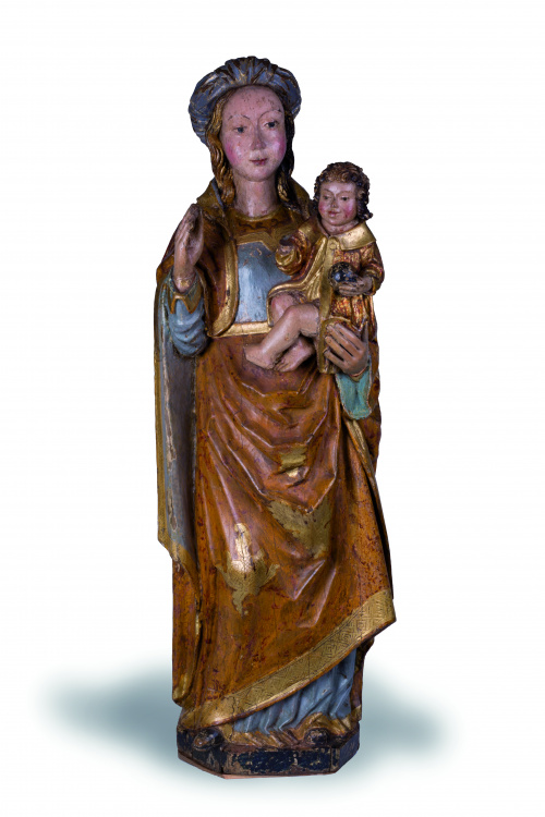 “Virgen con el Niño”Escultura en madera de roble tallada, 