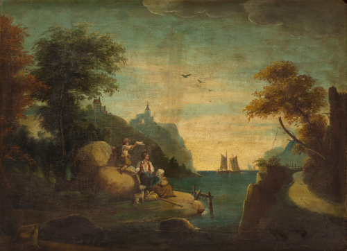 ESCUELA ESPAÑOLA, SIGLO XIXPaisaje costero con figuras.