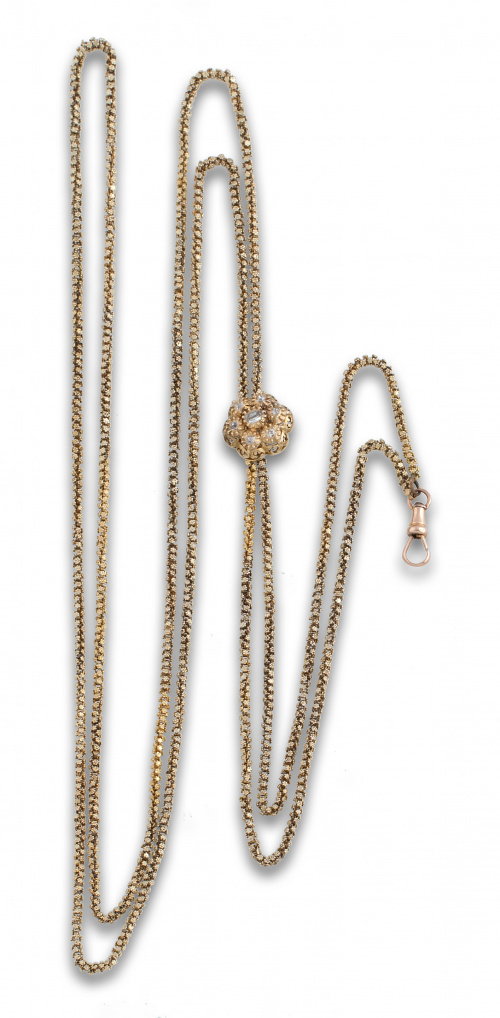 Leontina s.XIX con cadena de cordón tubular de pequeñas flo