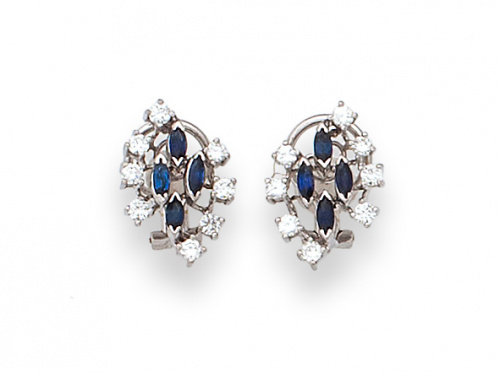 Pendientes con brillantes y zafiros navette engastados a di