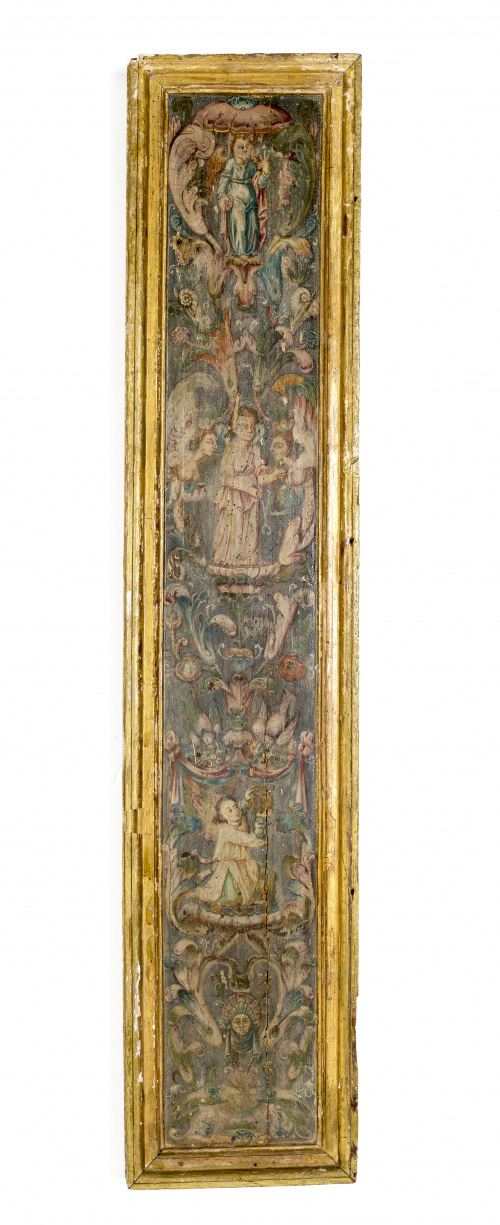 Tres paneles de madera pintada y dorada, S. XVI