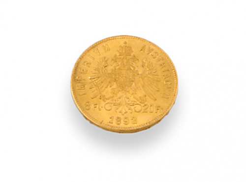 Moneda de 8 florines del imperio Austrohúngaro en oro.Franc
