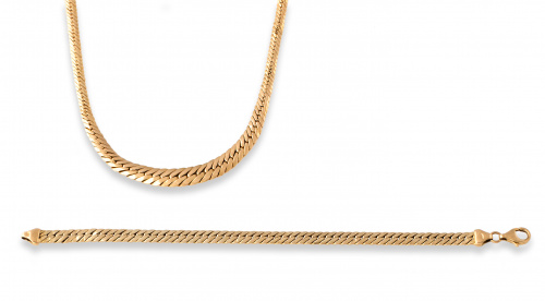Conjunto de collar y pulsera de cadena plana de oro de 18K.