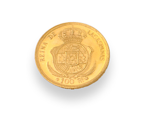 Moneda de 100 Reales de Isabel II en oro .1827.