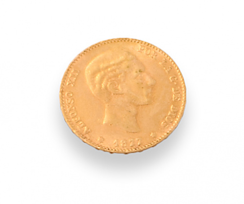 Moneda de 25 ptas Alfonso XII en oro.1877.DE.
