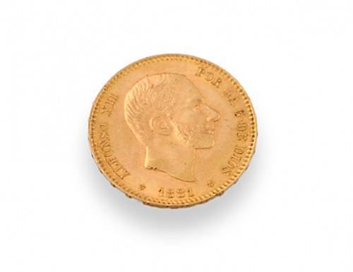 Moneda de 25 ptas de Alfonso XII en oro. 1881. MS