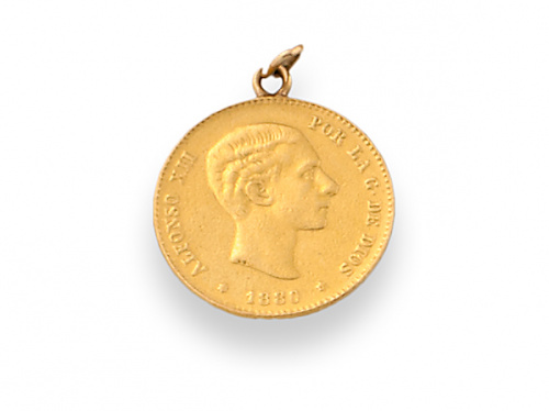 Moneda de 25 ptas de Alfonso XII en oro .1880 .MS. Con asa.