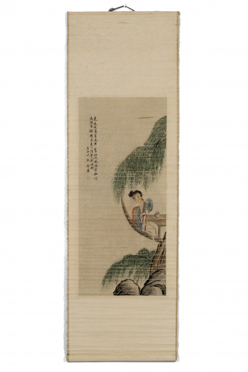 Rollo en seda y papel berjurado pintado.Trabajo chino, S. 
