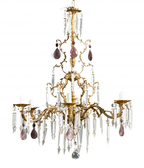 Lámpara con pandelocas en cristal transparente, cristal lil