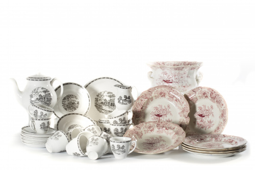 Juego de té de loza de stafforshire estampada en negro de l