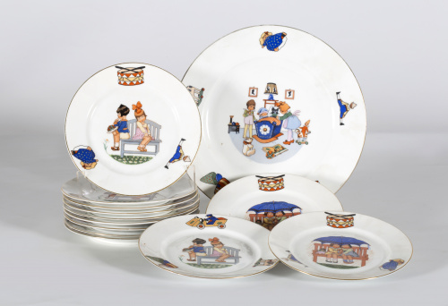 Juego infantil de porcelana esmaltada, de decoración estamp