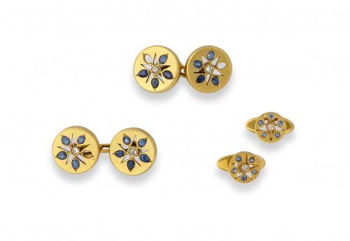 Conjunto de gemelos dobles y dos botones de pp. s. XX con z