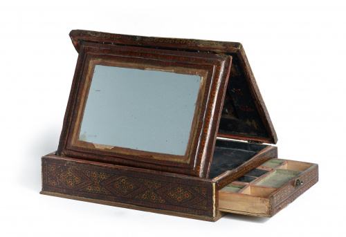 Caja Khatamkari en marquetería micromosaico, con tapa plana