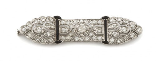 Broche placa Art-Decó de brillantes con diseño de delicadas