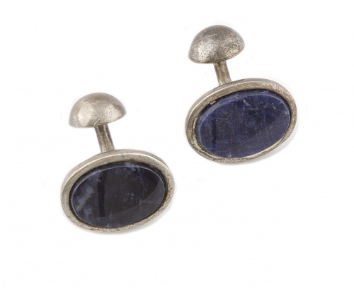 Gemelos con placas de lapislázuli en plata ,con sistema ríg
