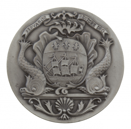 Lote de 6 medallas francesas y una caja cilíndrica