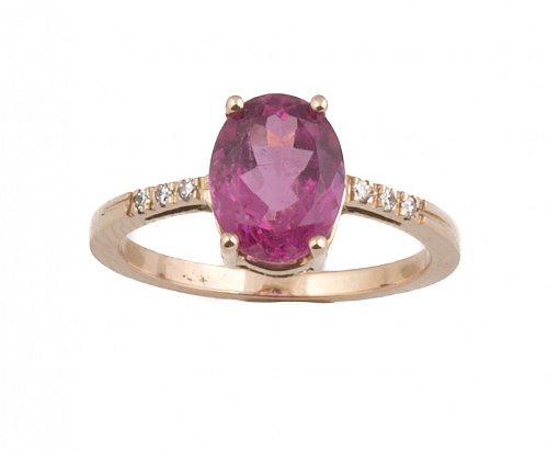 Sortija con turmalina rosa de 2,60 ct con 3 brillantes a ca