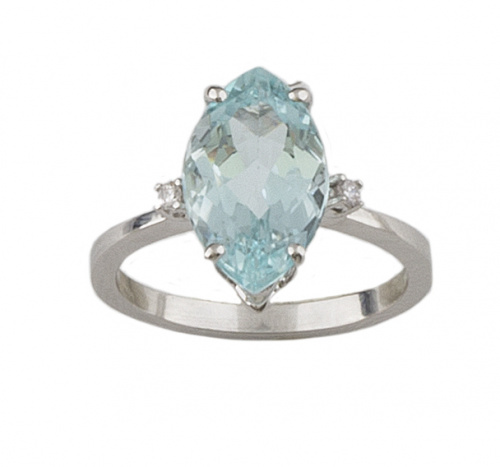 Sortija con aguamarina talla marquisse de 4 ct flanqueada p