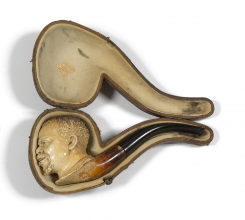 Pipa en espuma de mar y ébano, con cabeza masculina tallada