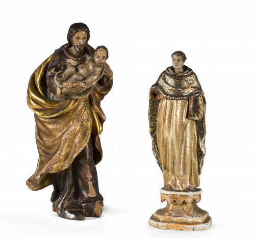 San José con el Niño. Madera tallada , policromada, dorada