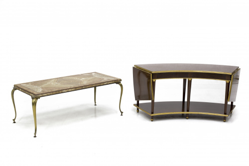 Mesa de centro con tapa de ónix y pórfido en el perímetro, 