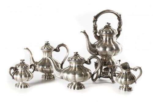 Juego de café en plata marcada ley 800.Orfebre Romano, Ang