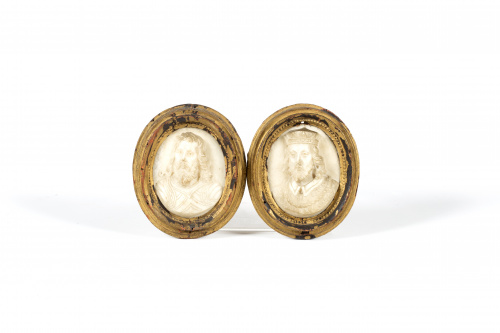 Pareja de tondosSan Fernando y otro rey En alabastro tall