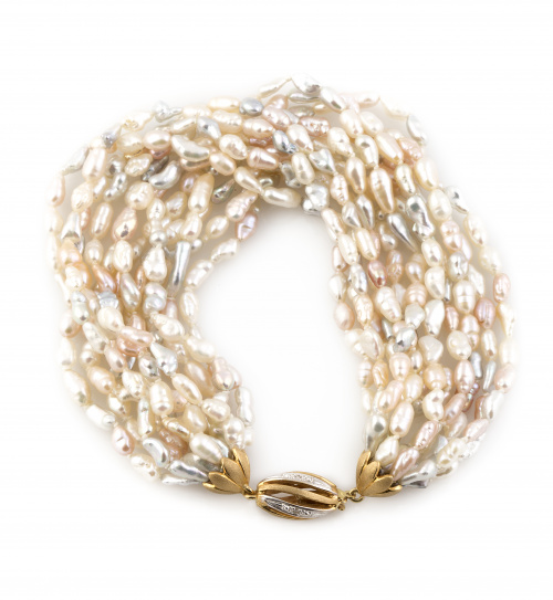 Pulsera de 12 hilos de perlas cultivadas barrocas de agua d