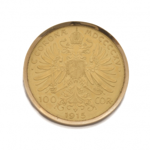 Broche con moneda de 100 coronas austríacas de Francisco I 