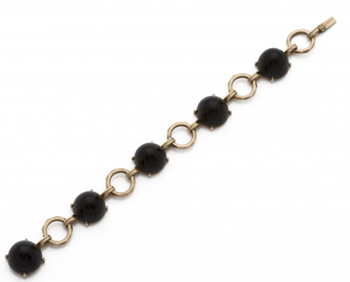 Pulsera Art-Decó con cabuchones elevados de ónix alternos c