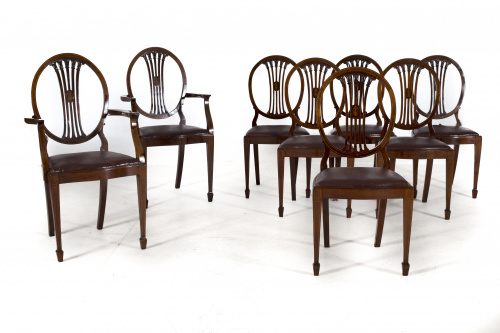 Conjunto de seis sillas y dos butacas Jorge III en madera d