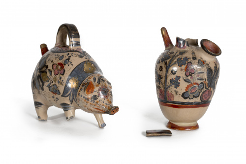 Botijo con forma de cerdo en barro bruñido.Trabajo mejican