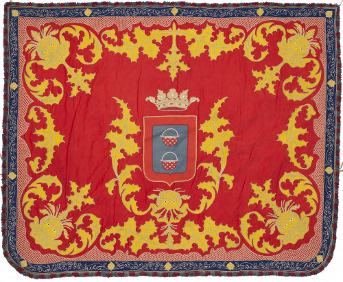 Repostero de lana con decoración aplicada, escudo de los Ca